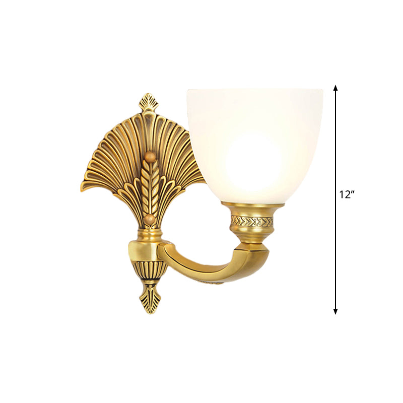 Bowl Shade Bedroom Sconce Lamp Vintage Stylish Frosted Glass 1/2-Head Gold Finish Wall Lighting Clearhalo 'Wall Lamps & Sconces' 'Wall Lights' Lighting' 276045