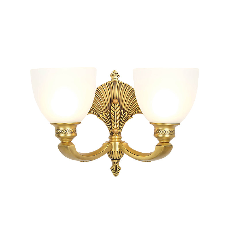 Bowl Shade Bedroom Sconce Lamp Vintage Stylish Frosted Glass 1/2-Head Gold Finish Wall Lighting Clearhalo 'Wall Lamps & Sconces' 'Wall Lights' Lighting' 276049