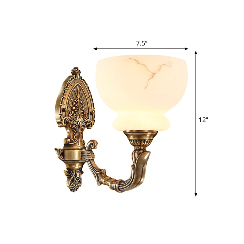 Colonial Style Bowl Shade Wall Mount Light 1/2-Light Frosted Glass Wall Lighting in Gold for Living Room Clearhalo 'Wall Lamps & Sconces' 'Wall Lights' Lighting' 276055