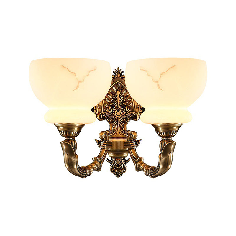 Colonial Style Bowl Shade Wall Mount Light 1/2-Light Frosted Glass Wall Lighting in Gold for Living Room Clearhalo 'Wall Lamps & Sconces' 'Wall Lights' Lighting' 276059