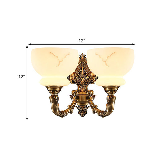 Colonial Style Bowl Shade Wall Mount Light 1/2-Light Frosted Glass Wall Lighting in Gold for Living Room Clearhalo 'Wall Lamps & Sconces' 'Wall Lights' Lighting' 276060