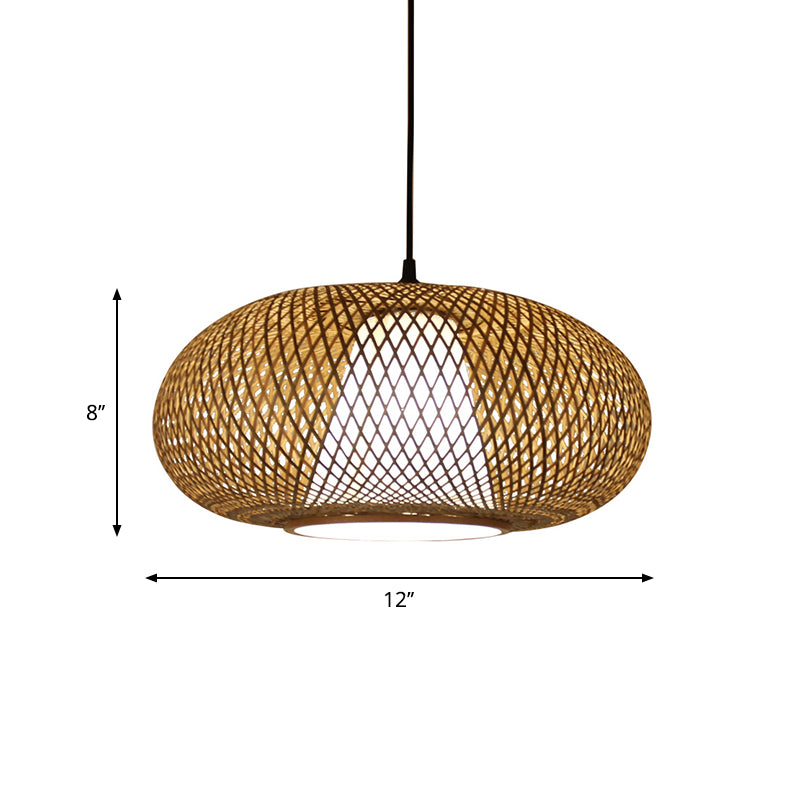 Curved Drum Pendant Lighting Tradition Bamboo 1 Bulb 12"/14"/16" Wide Wood Hanging Lamp Kit Clearhalo 'Ceiling Lights' 'Modern Pendants' 'Modern' 'Pendant Lights' 'Pendants' Lighting' 276066