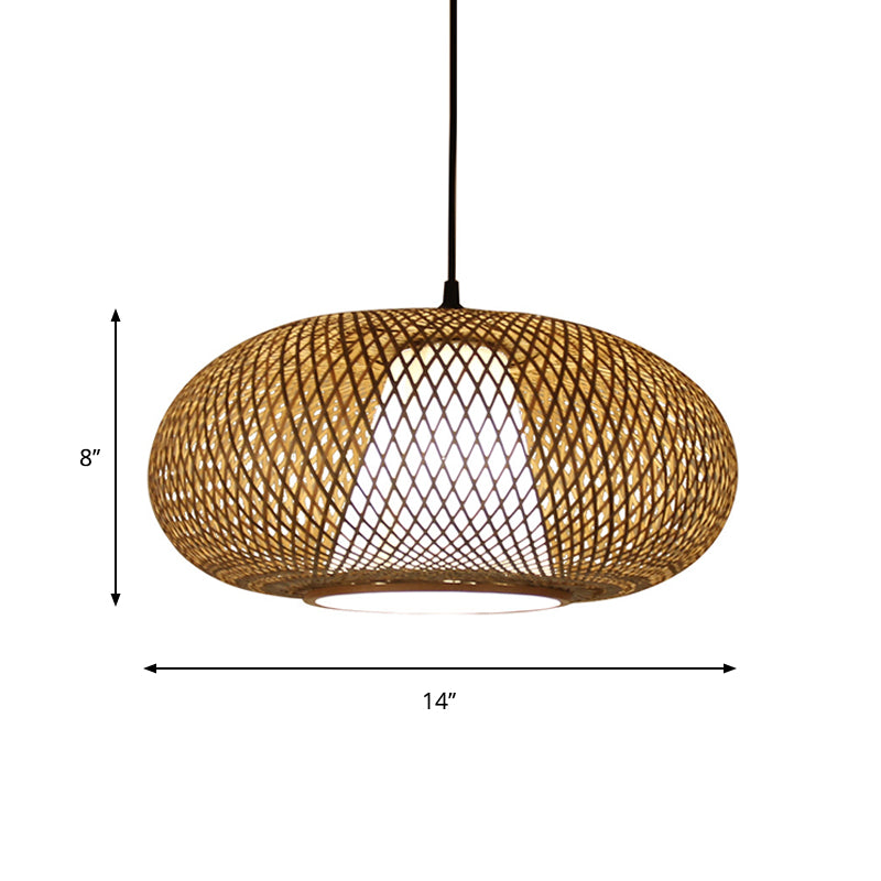 Curved Drum Pendant Lighting Tradition Bamboo 1 Bulb 12"/14"/16" Wide Wood Hanging Lamp Kit Clearhalo 'Ceiling Lights' 'Modern Pendants' 'Modern' 'Pendant Lights' 'Pendants' Lighting' 276067
