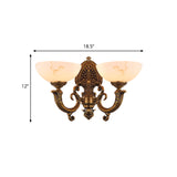 Antique Brass 1/2-Bulb Wall Mount Lighting Colonial Style Frosted Glass Bowl Shade Wall Lamp Clearhalo 'Wall Lamps & Sconces' 'Wall Lights' Lighting' 276079