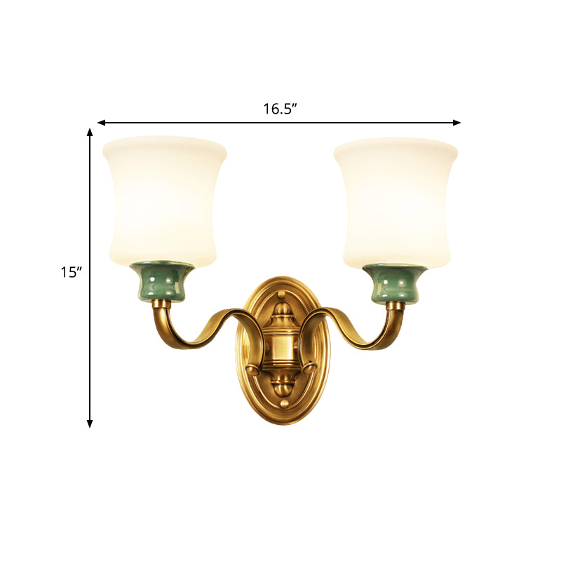 Metal Gold Finish Wall Sconce Bell 1/2-Bulb Vintage Style Wall Light Fixture with Milky Glass Shade Clearhalo 'Wall Lamps & Sconces' 'Wall Lights' Lighting' 276097