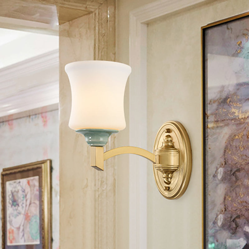 1/2-Light Wall Mount Lamp Modernism Style Bell Shade Frosted Glass Wall Light Sconce in Gold for Dining Room 1.0 Gold Clearhalo 'Wall Lamps & Sconces' 'Wall Lights' Lighting' 276112