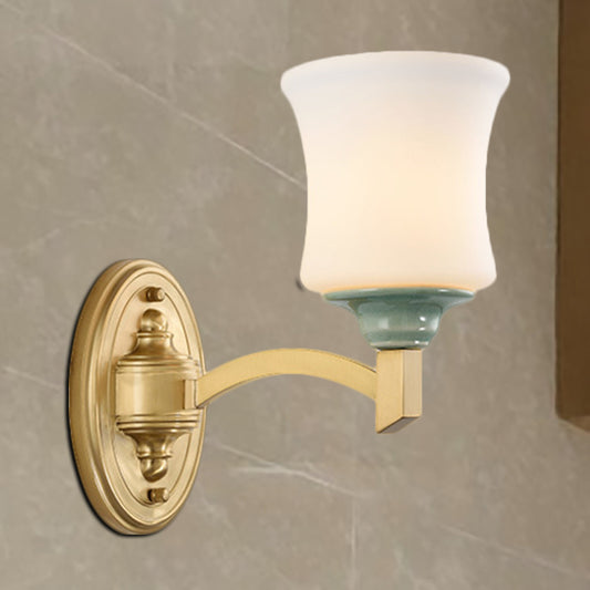 1/2-Light Wall Mount Lamp Modernism Style Bell Shade Frosted Glass Wall Light Sconce in Gold for Dining Room Clearhalo 'Wall Lamps & Sconces' 'Wall Lights' Lighting' 276113