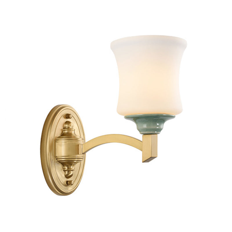 1/2-Light Wall Mount Lamp Modernism Style Bell Shade Frosted Glass Wall Light Sconce in Gold for Dining Room Clearhalo 'Wall Lamps & Sconces' 'Wall Lights' Lighting' 276115