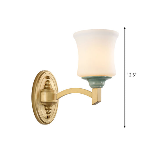 1/2-Light Wall Mount Lamp Modernism Style Bell Shade Frosted Glass Wall Light Sconce in Gold for Dining Room Clearhalo 'Wall Lamps & Sconces' 'Wall Lights' Lighting' 276116