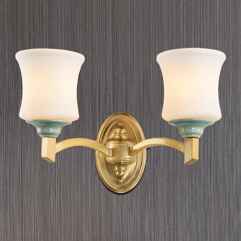 1/2-Light Wall Mount Lamp Modernism Style Bell Shade Frosted Glass Wall Light Sconce in Gold for Dining Room 2.0 Gold Clearhalo 'Wall Lamps & Sconces' 'Wall Lights' Lighting' 276118