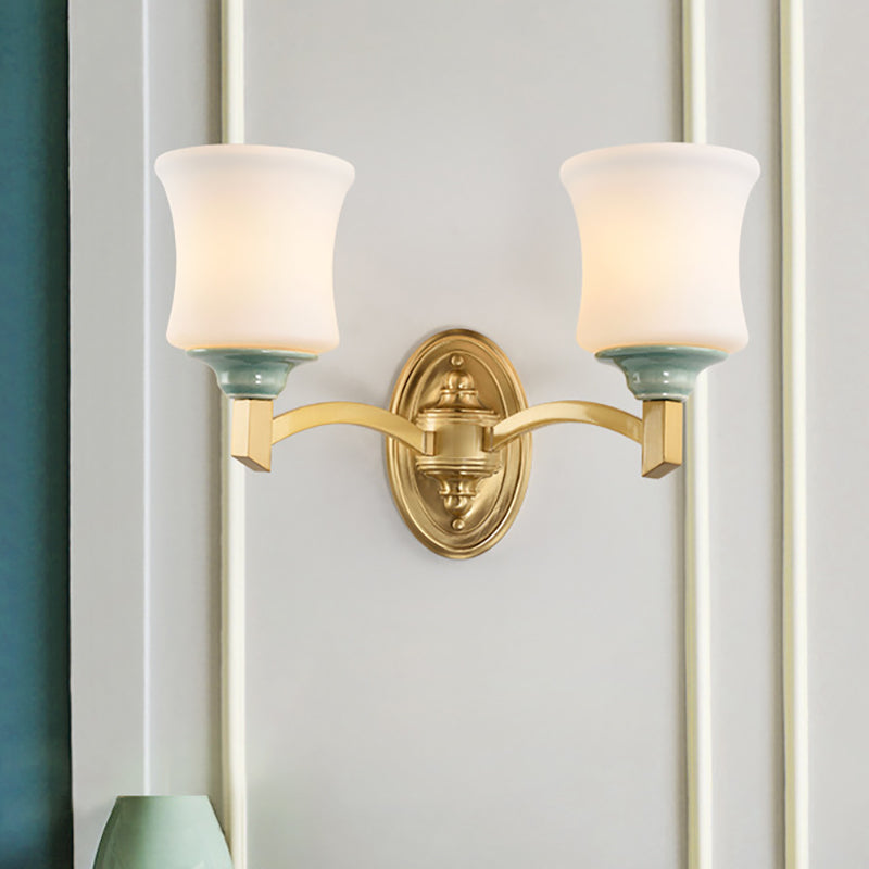 1/2-Light Wall Mount Lamp Modernism Style Bell Shade Frosted Glass Wall Light Sconce in Gold for Dining Room Clearhalo 'Wall Lamps & Sconces' 'Wall Lights' Lighting' 276119