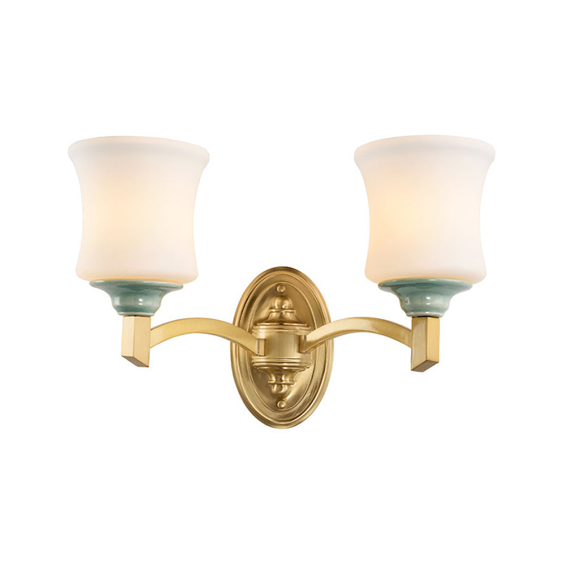 1/2-Light Wall Mount Lamp Modernism Style Bell Shade Frosted Glass Wall Light Sconce in Gold for Dining Room Clearhalo 'Wall Lamps & Sconces' 'Wall Lights' Lighting' 276121