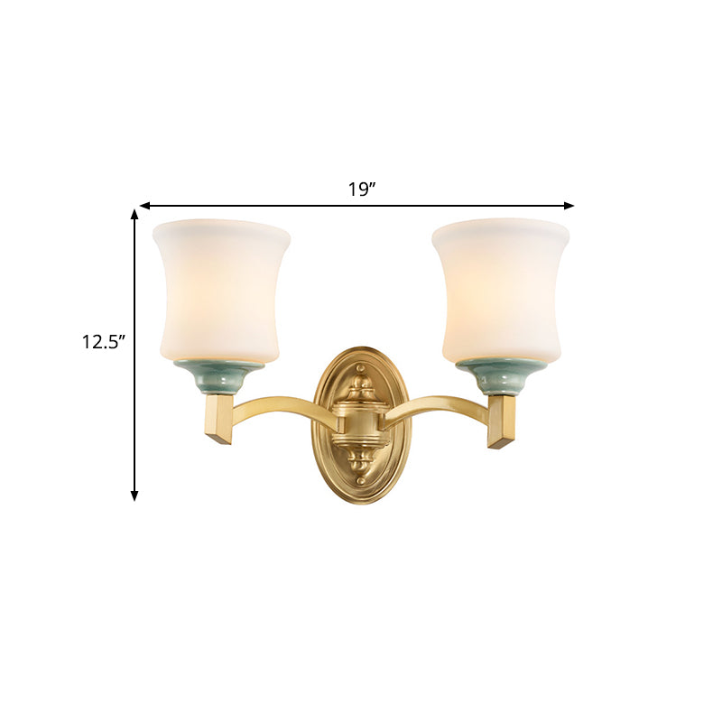 1/2-Light Wall Mount Lamp Modernism Style Bell Shade Frosted Glass Wall Light Sconce in Gold for Dining Room Clearhalo 'Wall Lamps & Sconces' 'Wall Lights' Lighting' 276122