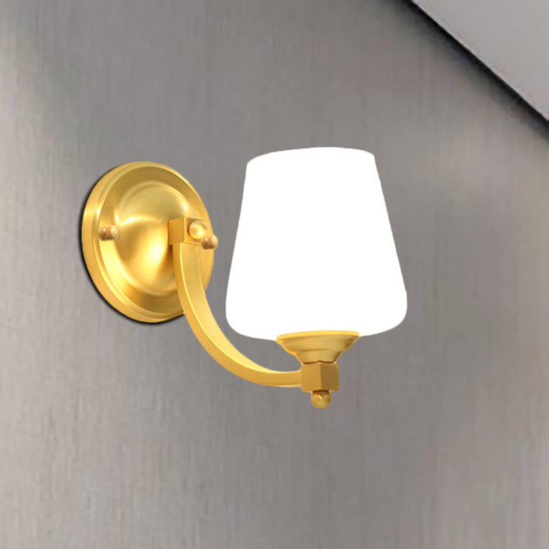 Gold 1/2-Bulb Wall Sconce Lamp Modern Style White Glass Cup Shaped Wall Lighting for Bedroom 1.0 Gold Clearhalo 'Wall Lamps & Sconces' 'Wall Lights' Lighting' 276123