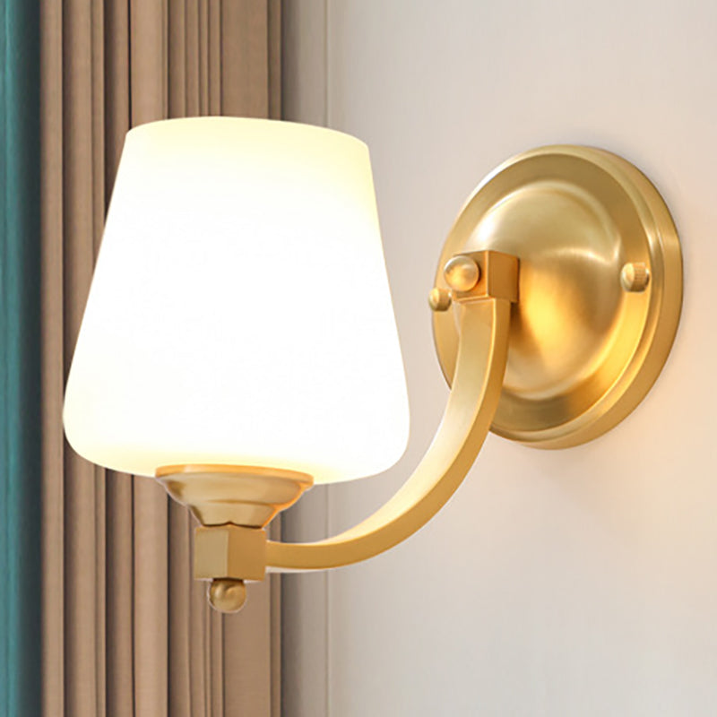 Gold 1/2-Bulb Wall Sconce Lamp Modern Style White Glass Cup Shaped Wall Lighting for Bedroom Clearhalo 'Wall Lamps & Sconces' 'Wall Lights' Lighting' 276124