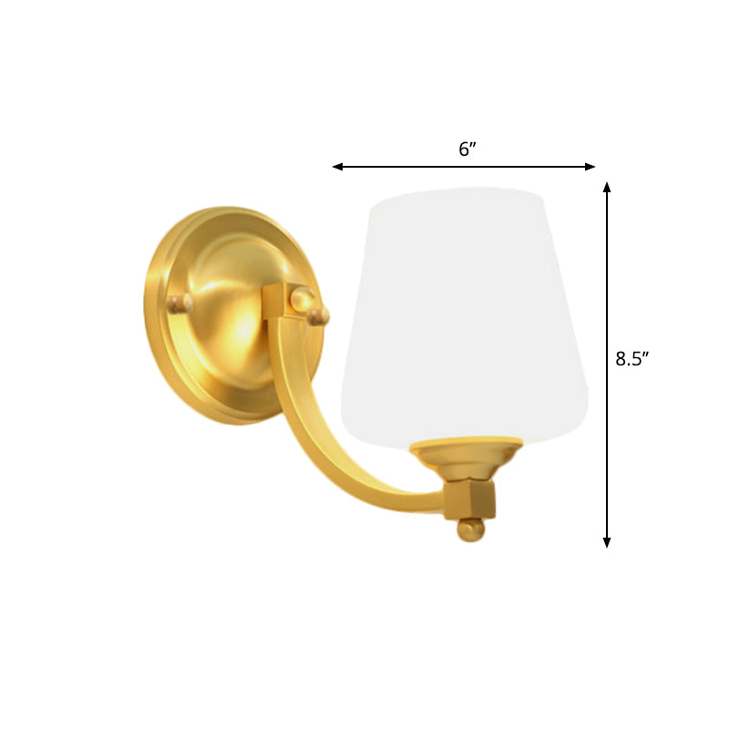 Gold 1/2-Bulb Wall Sconce Lamp Modern Style White Glass Cup Shaped Wall Lighting for Bedroom Clearhalo 'Wall Lamps & Sconces' 'Wall Lights' Lighting' 276127