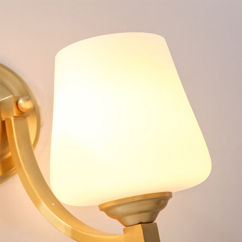 Gold 1/2-Bulb Wall Sconce Lamp Modern Style White Glass Cup Shaped Wall Lighting for Bedroom Clearhalo 'Wall Lamps & Sconces' 'Wall Lights' Lighting' 276128