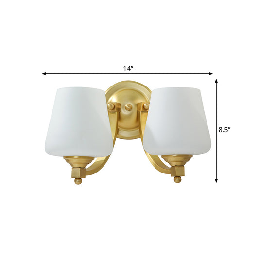 Gold 1/2-Bulb Wall Sconce Lamp Modern Style White Glass Cup Shaped Wall Lighting for Bedroom Clearhalo 'Wall Lamps & Sconces' 'Wall Lights' Lighting' 276133