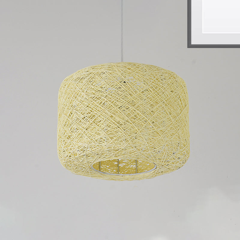 Drum Pendant Lighting Tradition Rattan 1 Bulb 12"/16"/18" Wide Beige/Blue Ceiling Hanging Light Beige Clearhalo 'Ceiling Lights' 'Modern Pendants' 'Modern' 'Pendant Lights' 'Pendants' Lighting' 276134