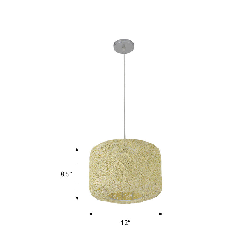 Drum Pendant Lighting Tradition Rattan 1 Bulb 12"/16"/18" Wide Beige/Blue Ceiling Hanging Light Clearhalo 'Ceiling Lights' 'Modern Pendants' 'Modern' 'Pendant Lights' 'Pendants' Lighting' 276139