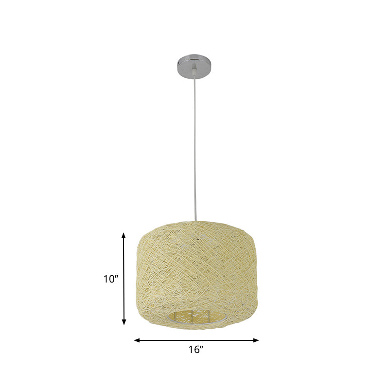 Drum Pendant Lighting Tradition Rattan 1 Bulb 12"/16"/18" Wide Beige/Blue Ceiling Hanging Light Clearhalo 'Ceiling Lights' 'Modern Pendants' 'Modern' 'Pendant Lights' 'Pendants' Lighting' 276140