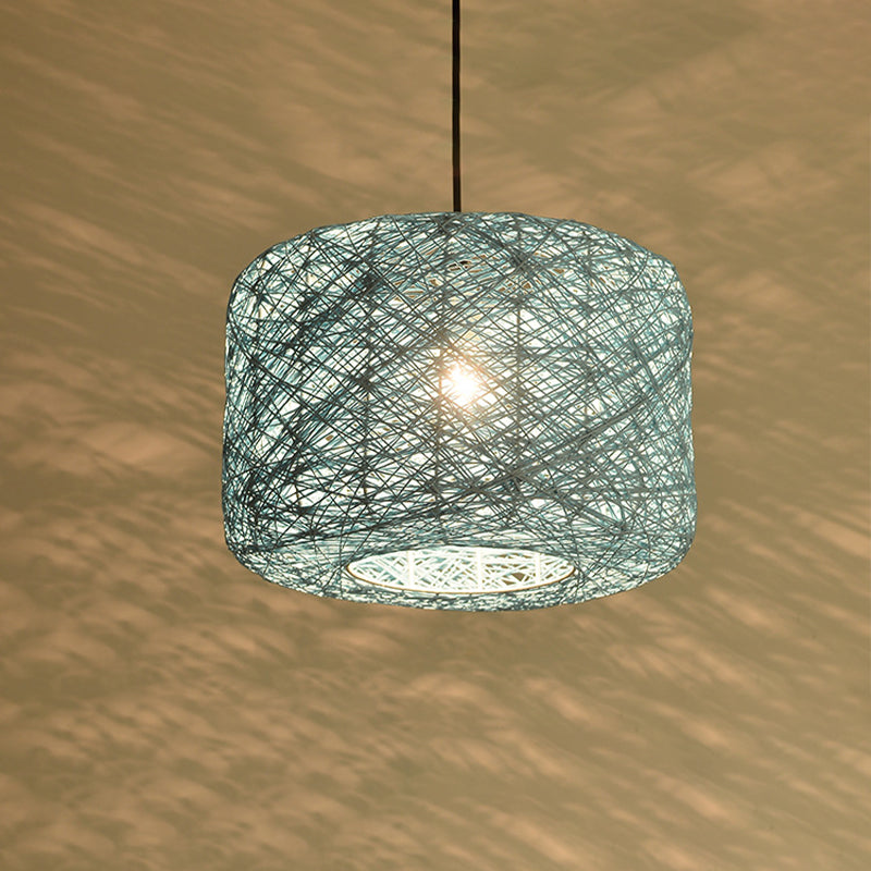 Drum Pendant Lighting Tradition Rattan 1 Bulb 12"/16"/18" Wide Beige/Blue Ceiling Hanging Light Clearhalo 'Ceiling Lights' 'Modern Pendants' 'Modern' 'Pendant Lights' 'Pendants' Lighting' 276143