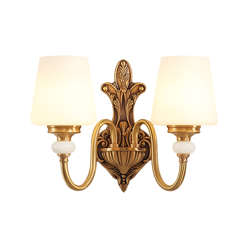 Opal Glass Tapered Sconce Light Vintage Stylish 1/2-Light Bedroom Wall Mounted Light with Golden Gooseneck Arm Clearhalo 'Wall Lamps & Sconces' 'Wall Lights' Lighting' 276158