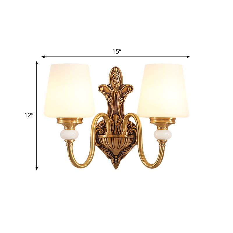 Opal Glass Tapered Sconce Light Vintage Stylish 1/2-Light Bedroom Wall Mounted Light with Golden Gooseneck Arm Clearhalo 'Wall Lamps & Sconces' 'Wall Lights' Lighting' 276159