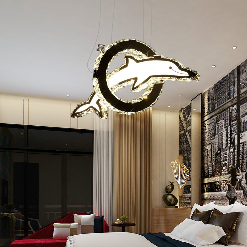 Dolphin Chandelier Lighting Contemporary Crystal LED Chrome Hanging Light Fixture in White/Warm/Natural Light Chrome White Clearhalo 'Ceiling Lights' 'Chandeliers' 'Modern Chandeliers' 'Modern' Lighting' 276161