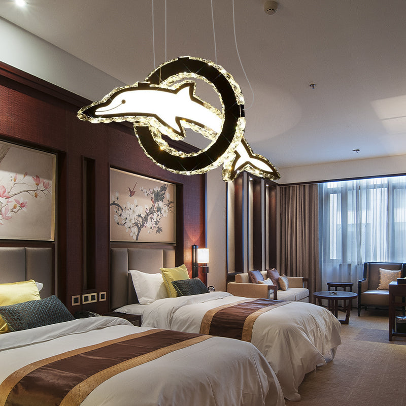 Dolphin Chandelier Lighting Contemporary Crystal LED Chrome Hanging Light Fixture in White/Warm/Natural Light Clearhalo 'Ceiling Lights' 'Chandeliers' 'Modern Chandeliers' 'Modern' Lighting' 276162