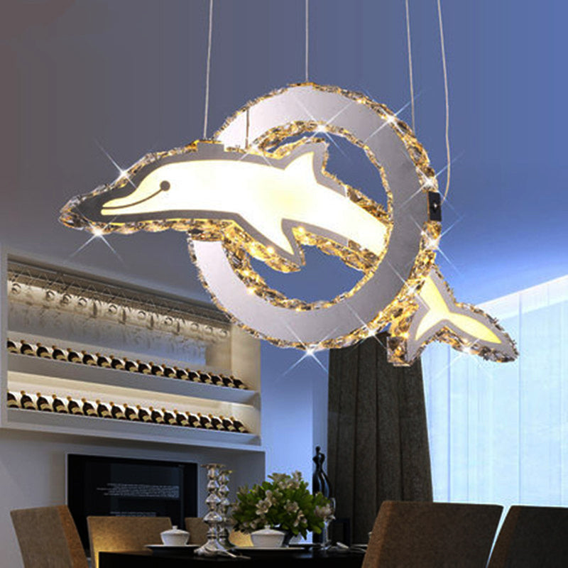 Dolphin Chandelier Lighting Contemporary Crystal LED Chrome Hanging Light Fixture in White/Warm/Natural Light Chrome Warm Clearhalo 'Ceiling Lights' 'Chandeliers' 'Modern Chandeliers' 'Modern' Lighting' 276163