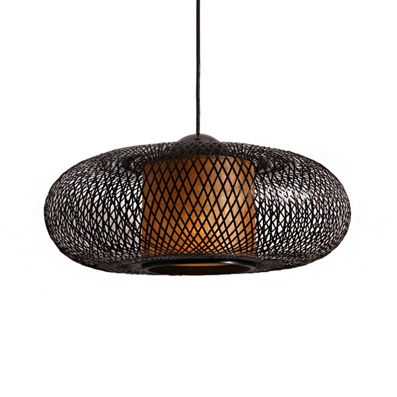 Bamboo Donut Ceiling Lamp Modern 1 Bulb Hanging Pendant Light in Black/Wood for Living Room Clearhalo 'Ceiling Lights' 'Modern Pendants' 'Modern' 'Pendant Lights' 'Pendants' Lighting' 276170