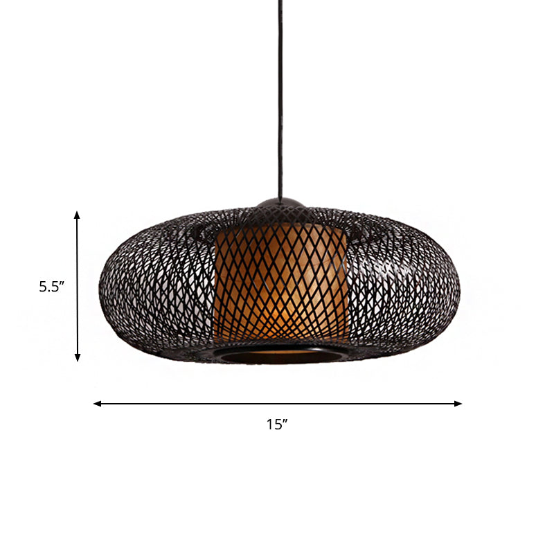 Bamboo Donut Ceiling Lamp Modern 1 Bulb Hanging Pendant Light in Black/Wood for Living Room Clearhalo 'Ceiling Lights' 'Modern Pendants' 'Modern' 'Pendant Lights' 'Pendants' Lighting' 276171