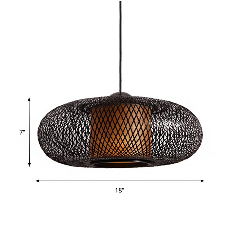 Bamboo Donut Ceiling Lamp Modern 1 Bulb Hanging Pendant Light in Black/Wood for Living Room Clearhalo 'Ceiling Lights' 'Modern Pendants' 'Modern' 'Pendant Lights' 'Pendants' Lighting' 276172