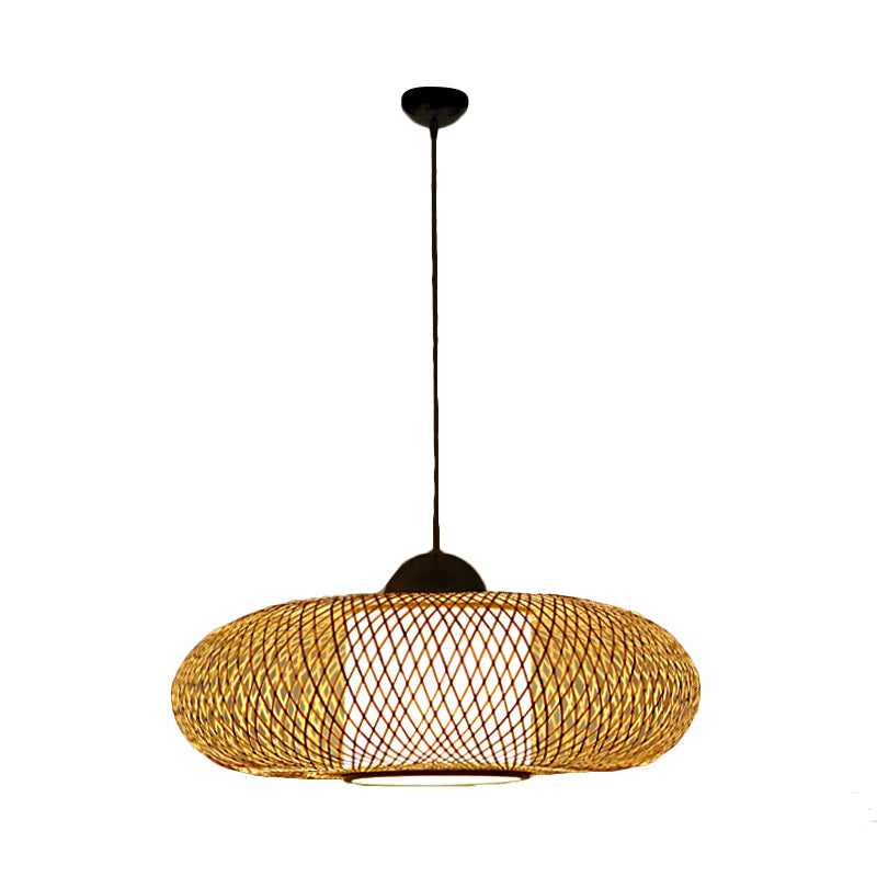 Bamboo Donut Ceiling Lamp Modern 1 Bulb Hanging Pendant Light in Black/Wood for Living Room Clearhalo 'Ceiling Lights' 'Modern Pendants' 'Modern' 'Pendant Lights' 'Pendants' Lighting' 276176