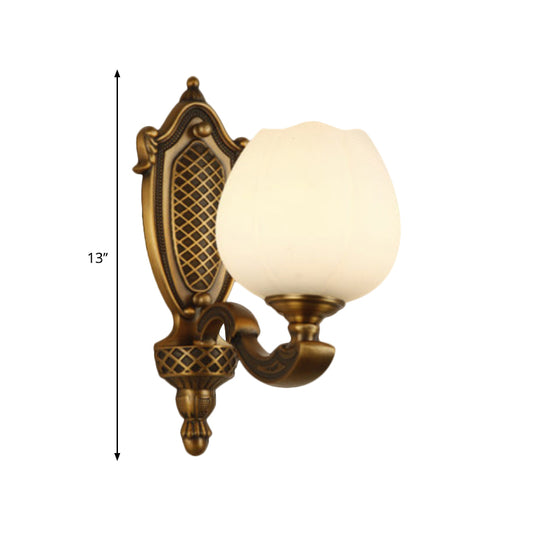 Bowl White Glass Wall Lamp Vintage Style 1/2-Head Bedroom Wall Sconce Light in Brass Clearhalo 'Wall Lamps & Sconces' 'Wall Lights' Lighting' 276191