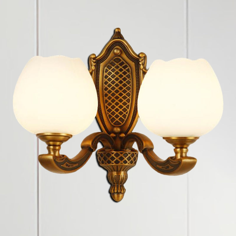 Bowl White Glass Wall Lamp Vintage Style 1/2-Head Bedroom Wall Sconce Light in Brass 2.0 Brass Clearhalo 'Wall Lamps & Sconces' 'Wall Lights' Lighting' 276193