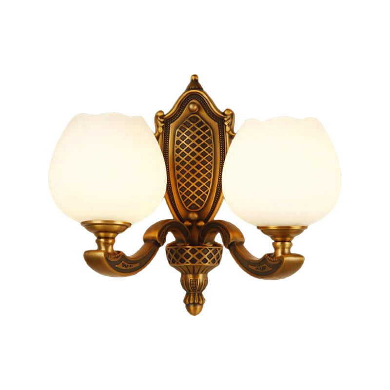 Bowl White Glass Wall Lamp Vintage Style 1/2-Head Bedroom Wall Sconce Light in Brass Clearhalo 'Wall Lamps & Sconces' 'Wall Lights' Lighting' 276196