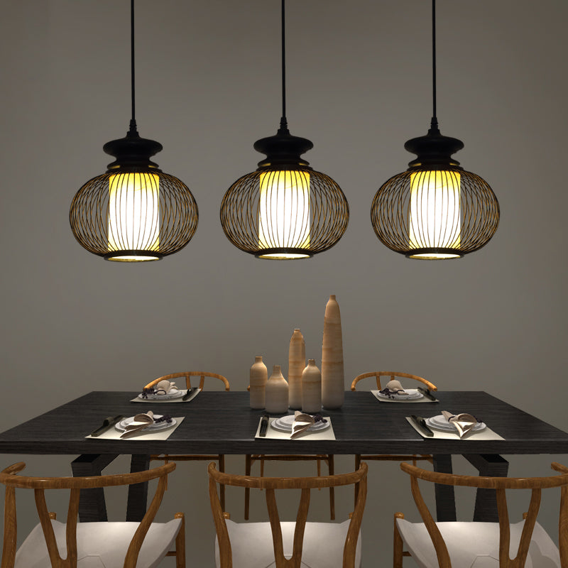 Urn Pendant Lighting Tradition Bamboo 1 Bulb Black/Wood Hanging Lamp Kit for Bedroom, 10"/12" Wide Clearhalo 'Ceiling Lights' 'Modern Pendants' 'Modern' 'Pendant Lights' 'Pendants' Lighting' 276201