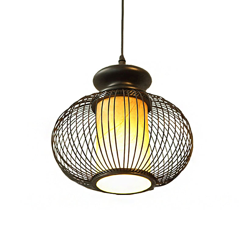 Urn Pendant Lighting Tradition Bamboo 1 Bulb Black/Wood Hanging Lamp Kit for Bedroom, 10"/12" Wide Clearhalo 'Ceiling Lights' 'Modern Pendants' 'Modern' 'Pendant Lights' 'Pendants' Lighting' 276202