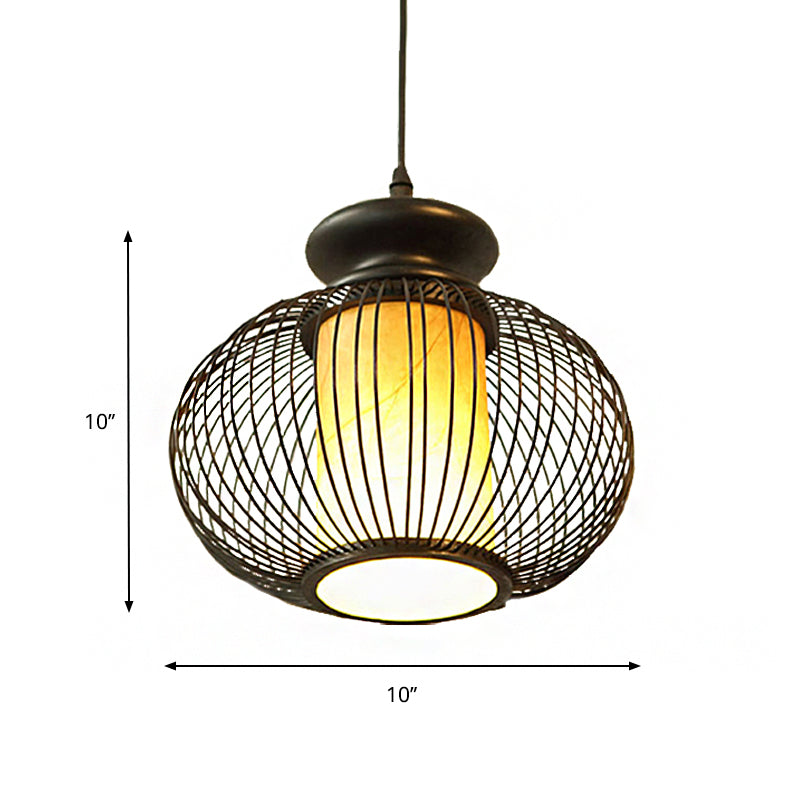 Urn Pendant Lighting Tradition Bamboo 1 Bulb Black/Wood Hanging Lamp Kit for Bedroom, 10"/12" Wide Clearhalo 'Ceiling Lights' 'Modern Pendants' 'Modern' 'Pendant Lights' 'Pendants' Lighting' 276203