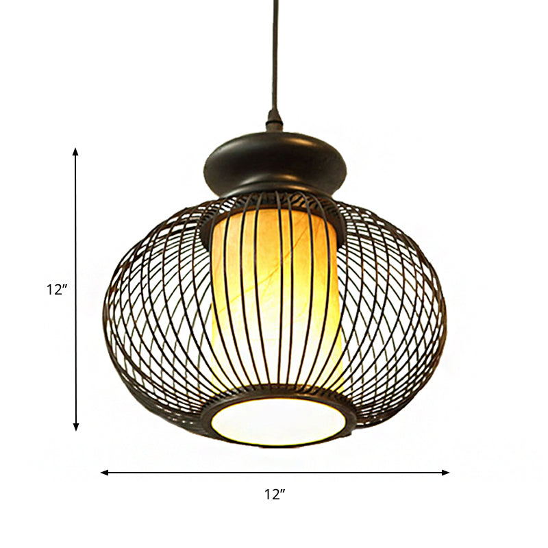 Urn Pendant Lighting Tradition Bamboo 1 Bulb Black/Wood Hanging Lamp Kit for Bedroom, 10"/12" Wide Clearhalo 'Ceiling Lights' 'Modern Pendants' 'Modern' 'Pendant Lights' 'Pendants' Lighting' 276204