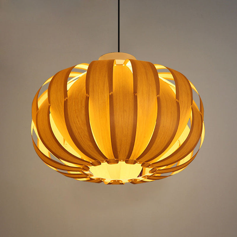 Modernism 1 Bulb Pendant Lighting Beige Lantern Hanging Light Fixture with Wood Shade Clearhalo 'Ceiling Lights' 'Modern Pendants' 'Modern' 'Pendant Lights' 'Pendants' Lighting' 276214