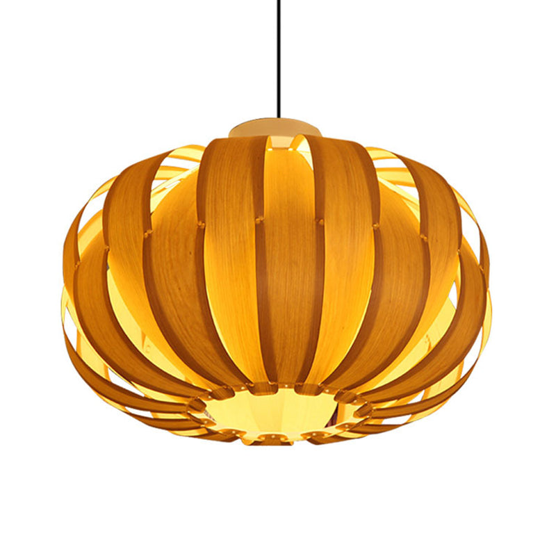 Modernism 1 Bulb Pendant Lighting Beige Lantern Hanging Light Fixture with Wood Shade Clearhalo 'Ceiling Lights' 'Modern Pendants' 'Modern' 'Pendant Lights' 'Pendants' Lighting' 276217