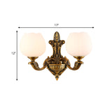 1/2-Light Bowl Shade Wall Sconce Vintage Stylish Antique Brass Metal Wall Light with Milky Glass Shade Clearhalo 'Wall Lamps & Sconces' 'Wall Lights' Lighting' 276229