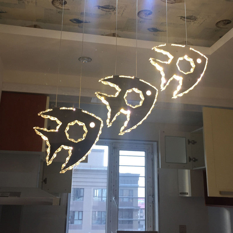 Chrome Fish Cluster Pendant Light Modernism LED Crystal Suspended Lighting Fixture in Warm/White Light Chrome Warm Clearhalo 'Ceiling Lights' 'Modern Pendants' 'Modern' 'Pendant Lights' 'Pendants' Lighting' 276233