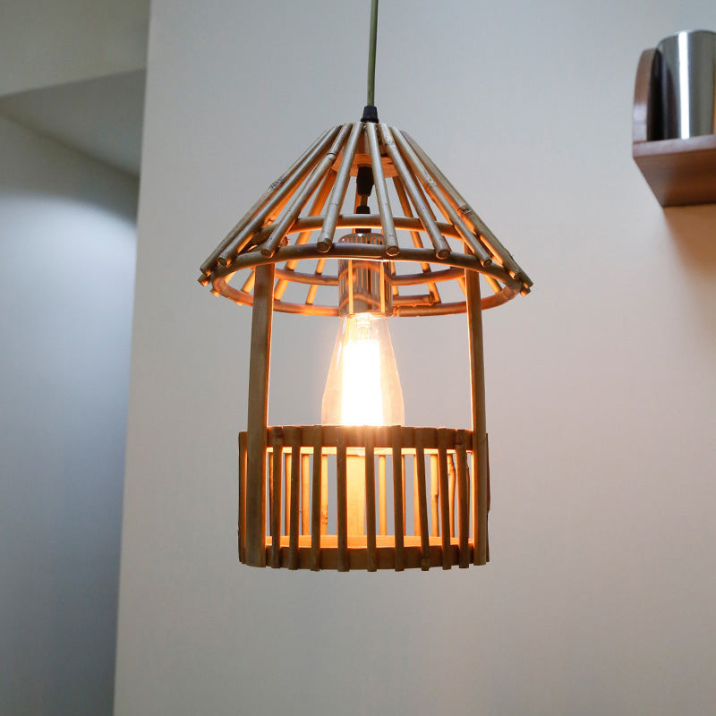 Bamboo Handmade Suspension Pendant Contemporary 1 Head Wood Hanging Ceiling Light Clearhalo 'Ceiling Lights' 'Modern Pendants' 'Modern' 'Pendant Lights' 'Pendants' Lighting' 276303