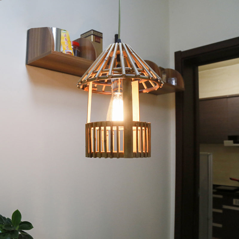 Bamboo Handmade Suspension Pendant Contemporary 1 Head Wood Hanging Ceiling Light Clearhalo 'Ceiling Lights' 'Modern Pendants' 'Modern' 'Pendant Lights' 'Pendants' Lighting' 276304