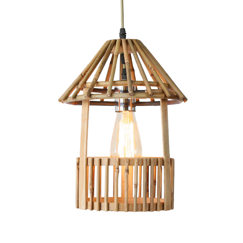 Bamboo Handmade Suspension Pendant Contemporary 1 Head Wood Hanging Ceiling Light Clearhalo 'Ceiling Lights' 'Modern Pendants' 'Modern' 'Pendant Lights' 'Pendants' Lighting' 276306