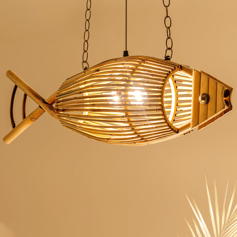 1 Bulb Tearoom Ceiling Light Asian Wood Pendant Light Fixture with Fish Bamboo Shade Clearhalo 'Ceiling Lights' 'Modern Pendants' 'Modern' 'Pendant Lights' 'Pendants' Lighting' 276327